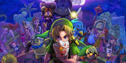 Promo art featuring characters in The Legend of Zelda Majora’s Mask