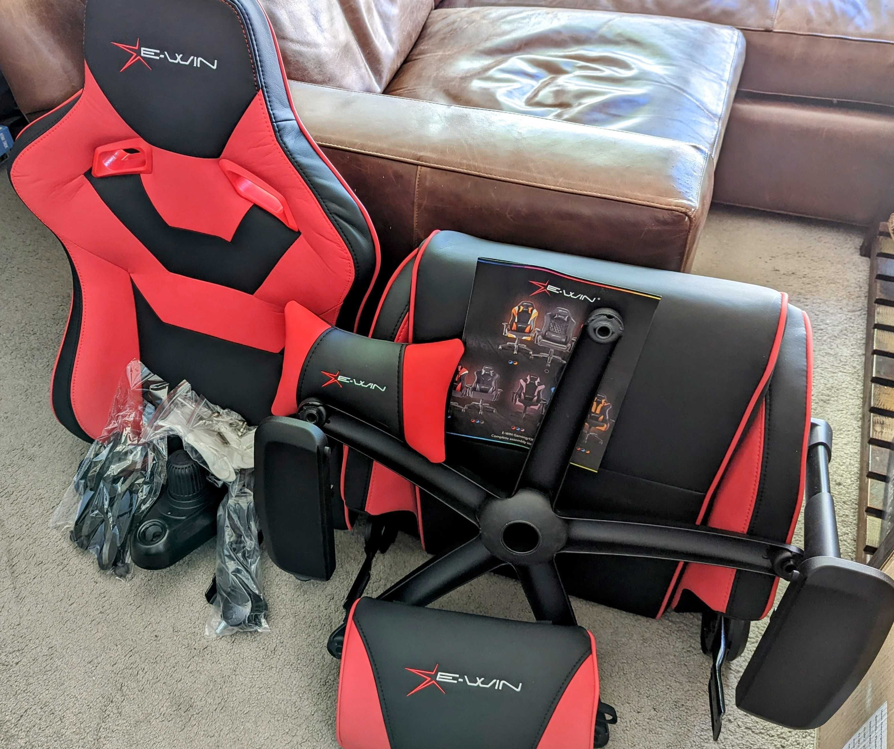 The contents of the box for the E-Win Flash XL gaming chair