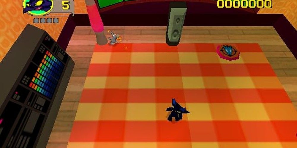 Rat Attack N64 checkered floor and stereo in house