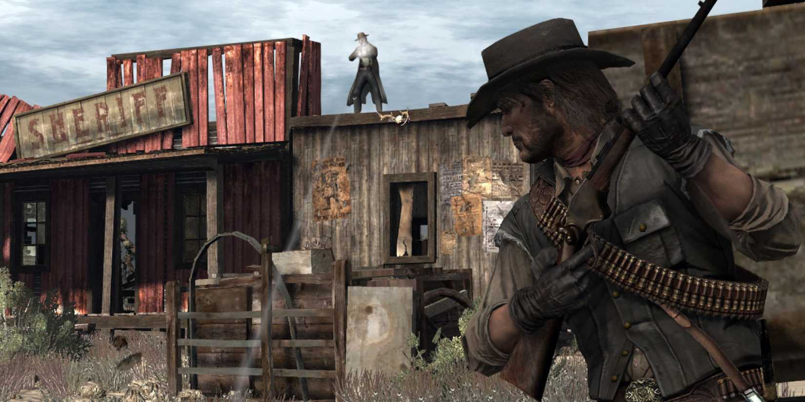 Red Dead Redemption John Marston taking cover in a gunfight