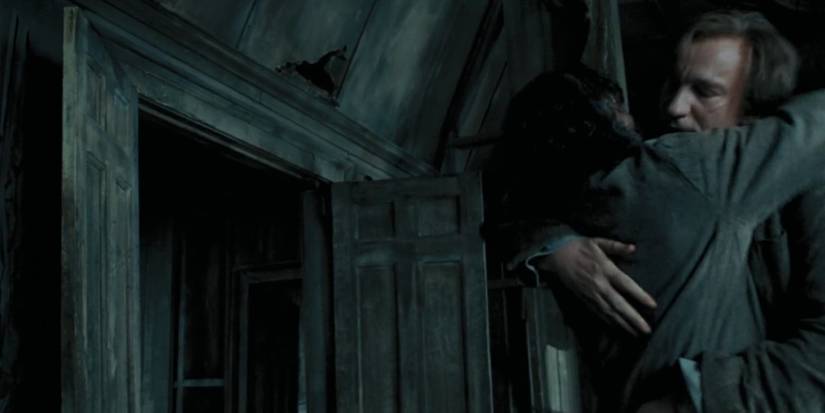 Remus Lupin hugs Sirius Black in Harry Potter and the Prisoner of Azkaban.