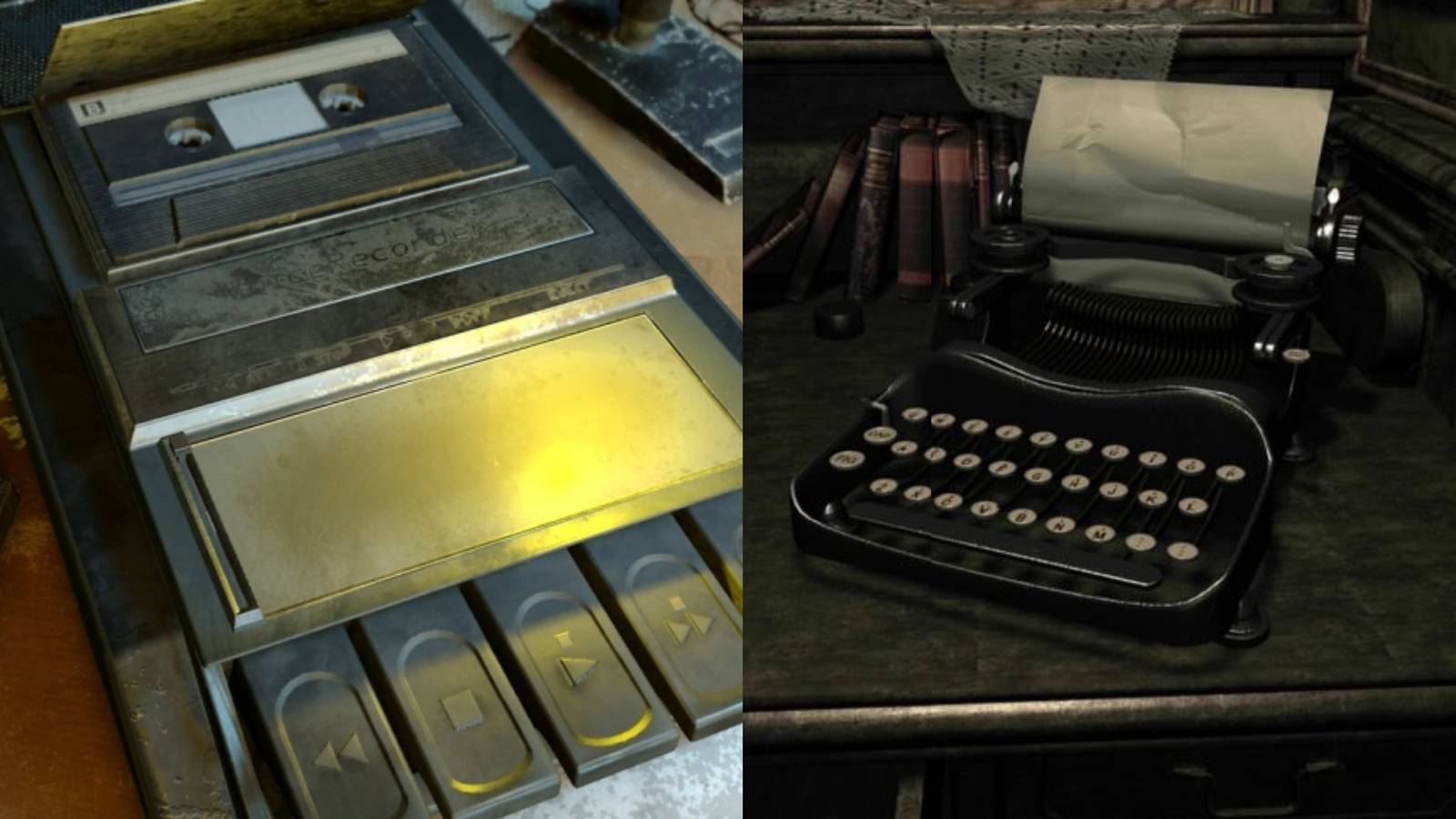 The casette from Resident Evil 7 and type writer from Resident Evil 0, which are both items used to save the game. 