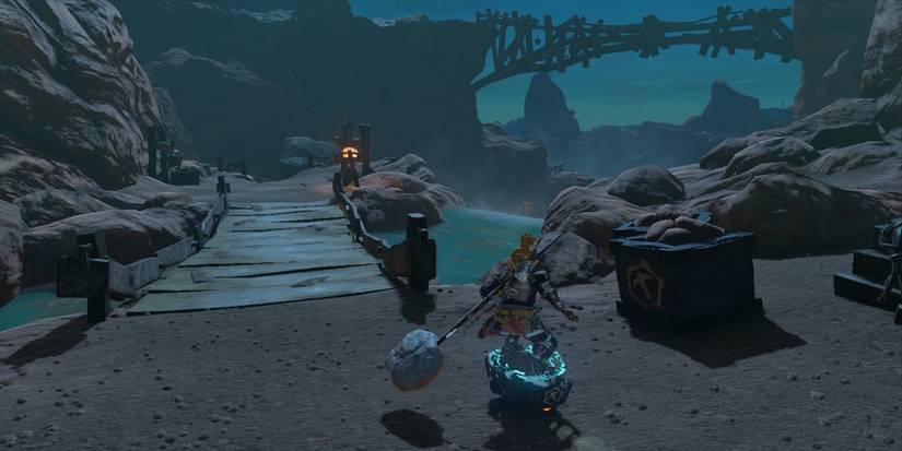 Riding a shield skateboard in The Legend of Zelda Tears of the Kingdom