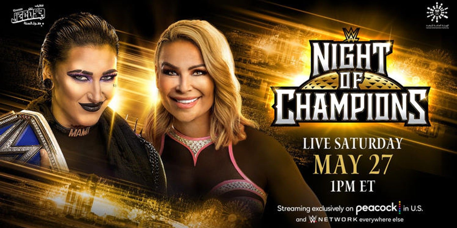 Rhea Ripley and Natalya Night of Champions 2023 graphic for the SmackDown Women's Championship