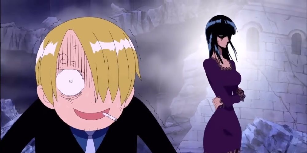 Robin staring menacingly at Sanji in the One Piece anime