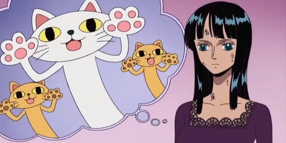 Robin thininking about cats after witnessing Bartolomew Kuma's powers in the One Piece anime