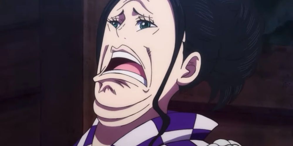 Robin pretending to be haunted by Brook in the One Piece anime