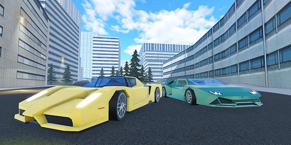 Roblox Street Racing Unleashed two sports cars on road in city
