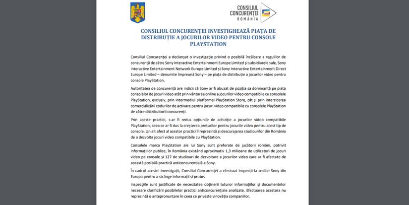 Romanian-Competition-Council-statement-vs-Sony-PlayStation