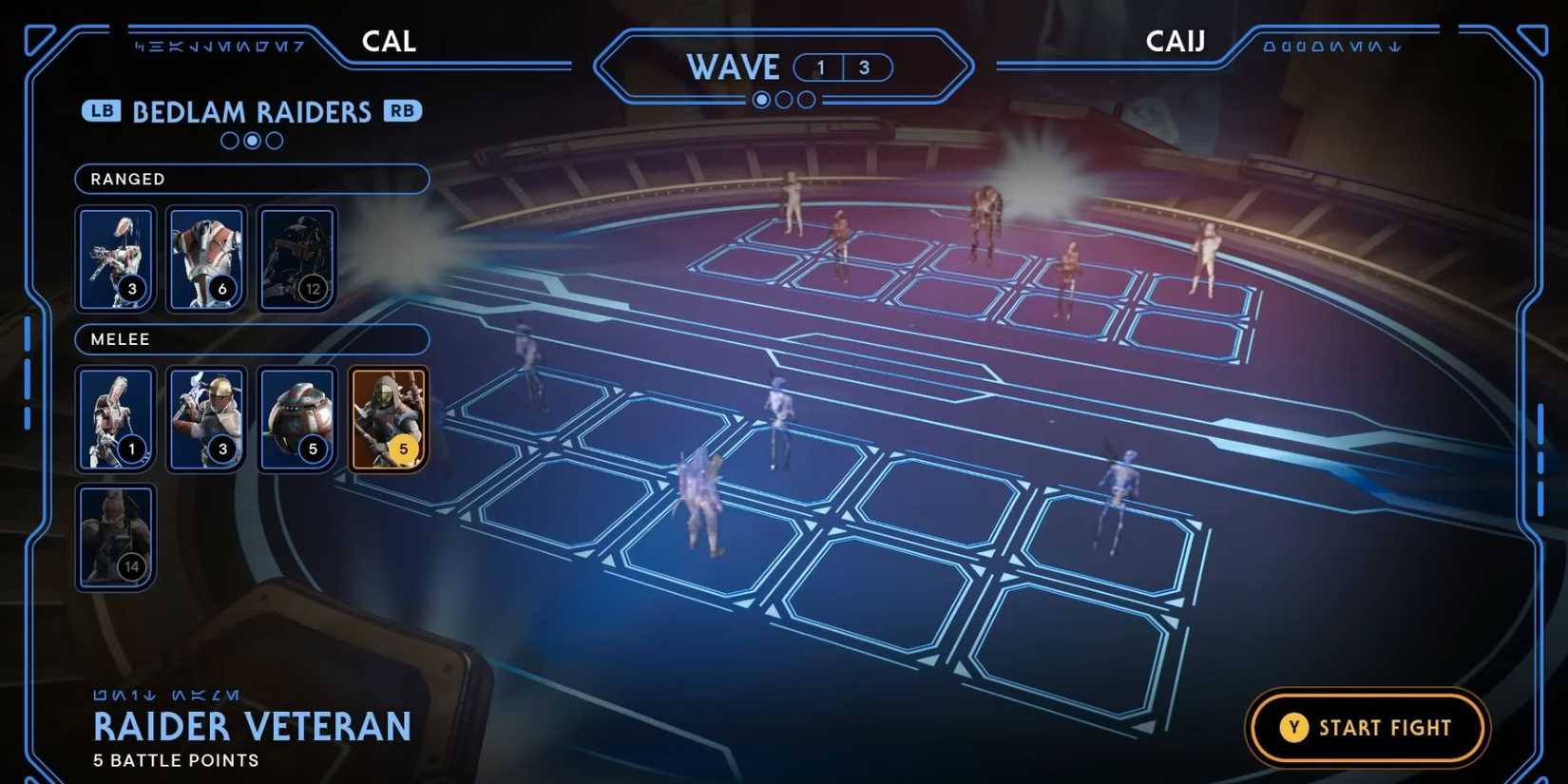 image showing how to beat the first round of caij fight in holotactics of star wars jedi survivor.