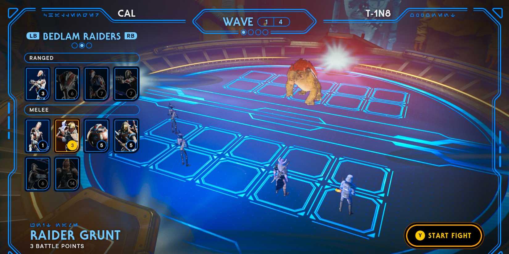 image showing how to beat the first round of t-1n8 fight in holotactics of star wars jedi survivor.