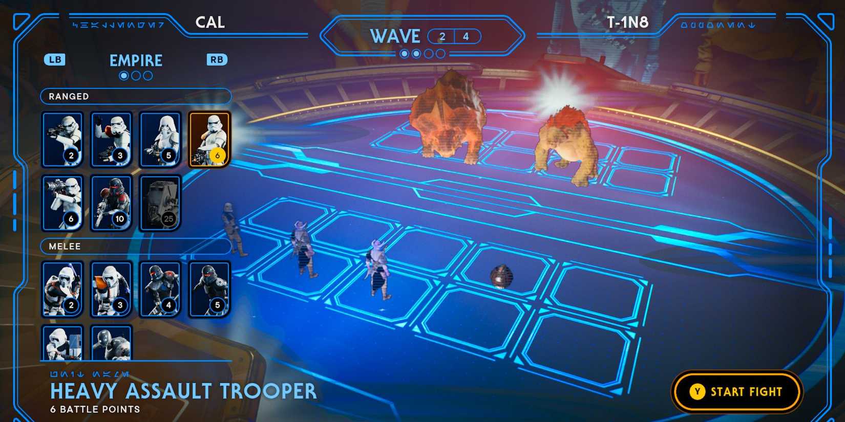 round-2-image showing how to beat the second round of t-1n8 fight in holotactics of star wars jedi survivor.t1n8-holotactics-star-wars-jedi-survivor