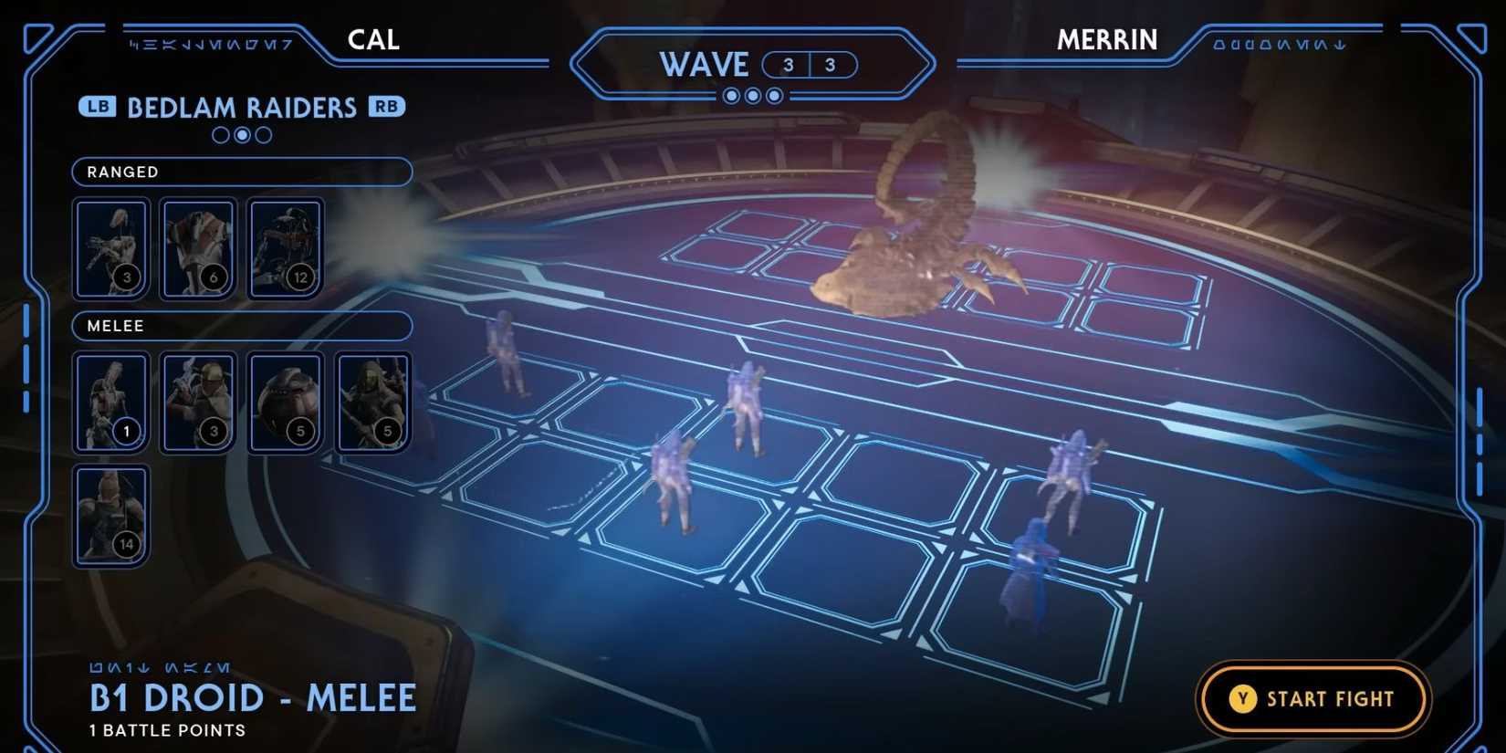 image showing how to beat the third round of merrin fight in holotactics of star wars jedi survivor.