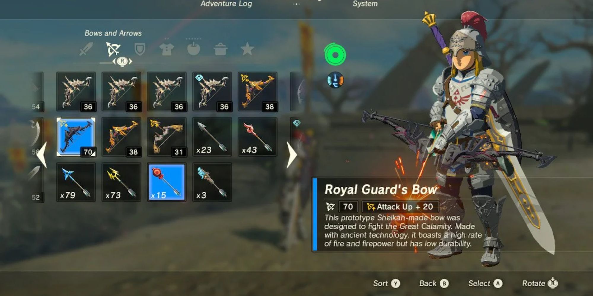 A Royal Guard's Bow in Link's inventory