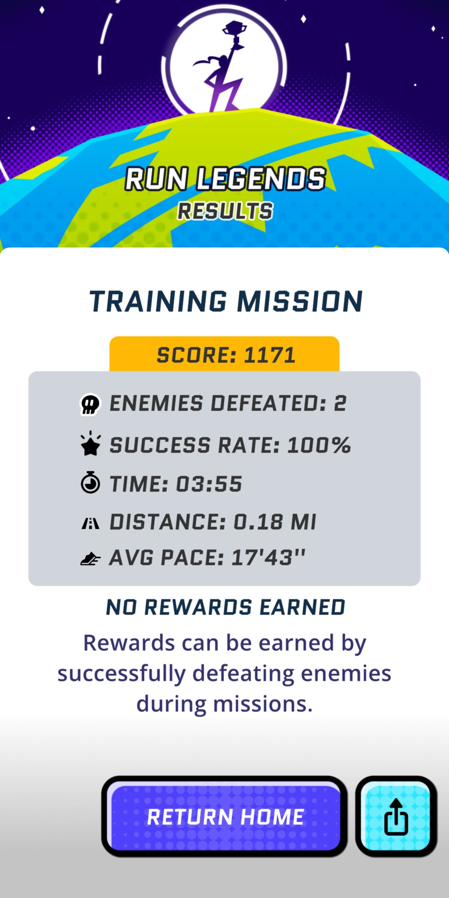 run legends training completed screen