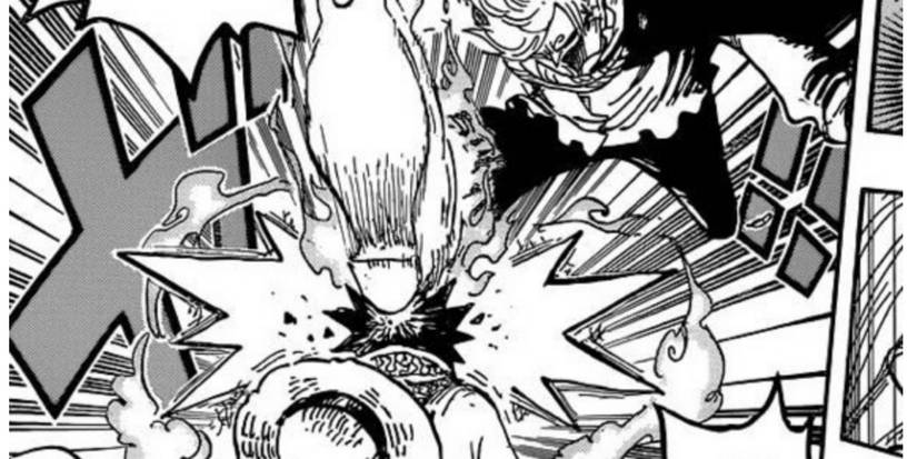 Sanji lands an attack on Luffy