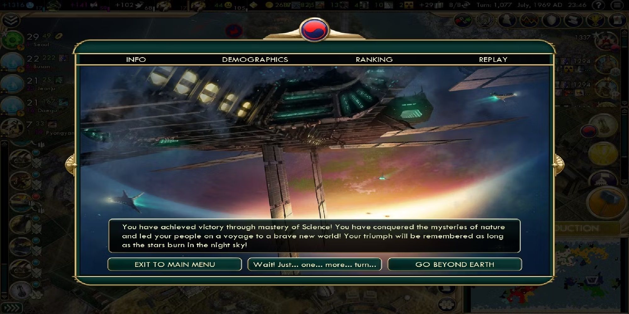 science victory screen in civ 5