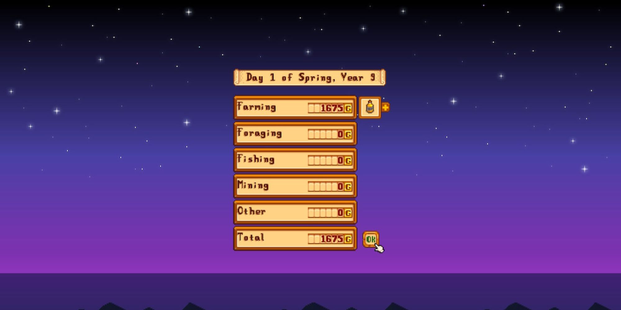 Sell Screen Stardew Valley