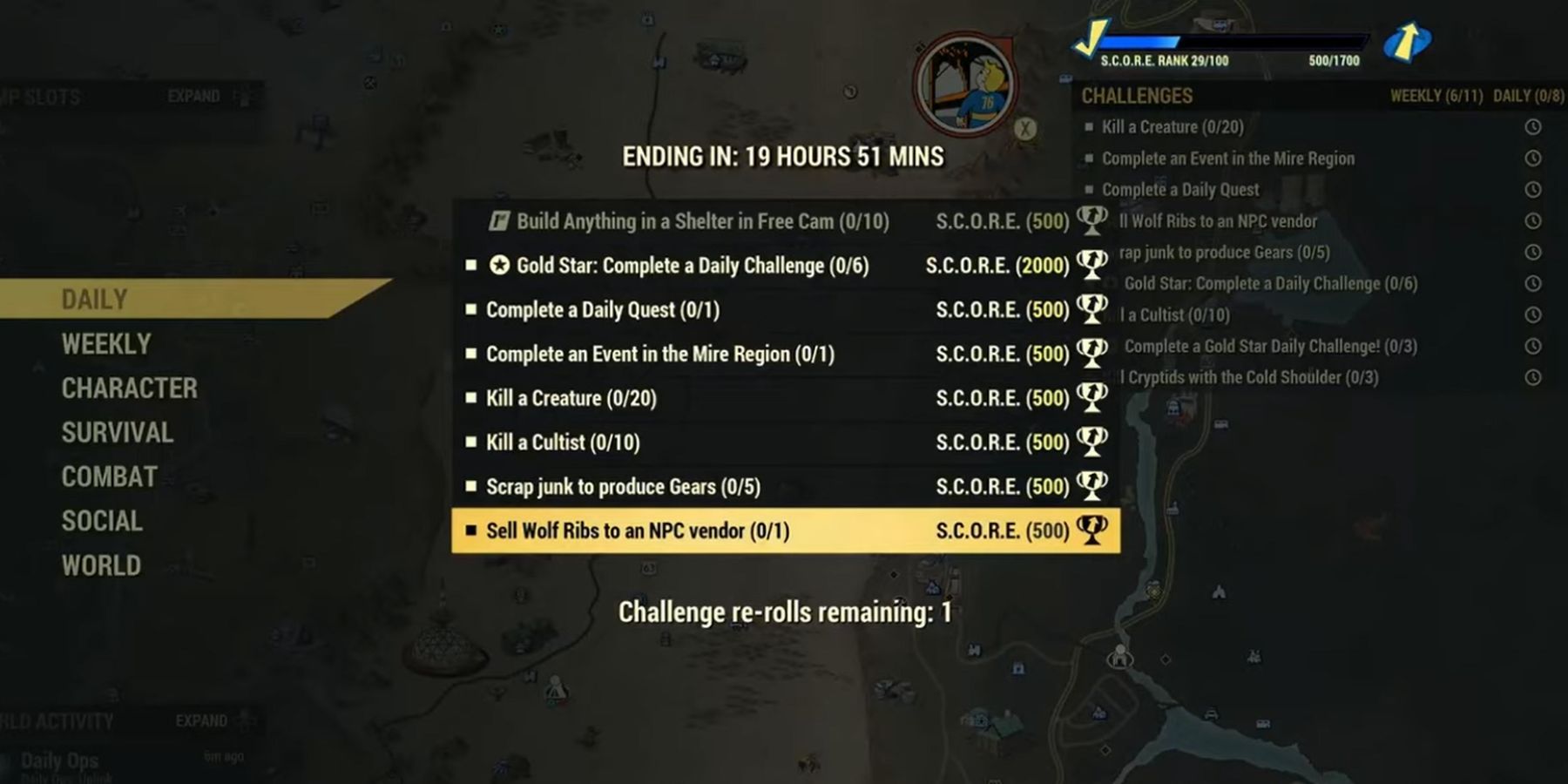 image showing the the sell wolf ribs challenge in fallout 76.