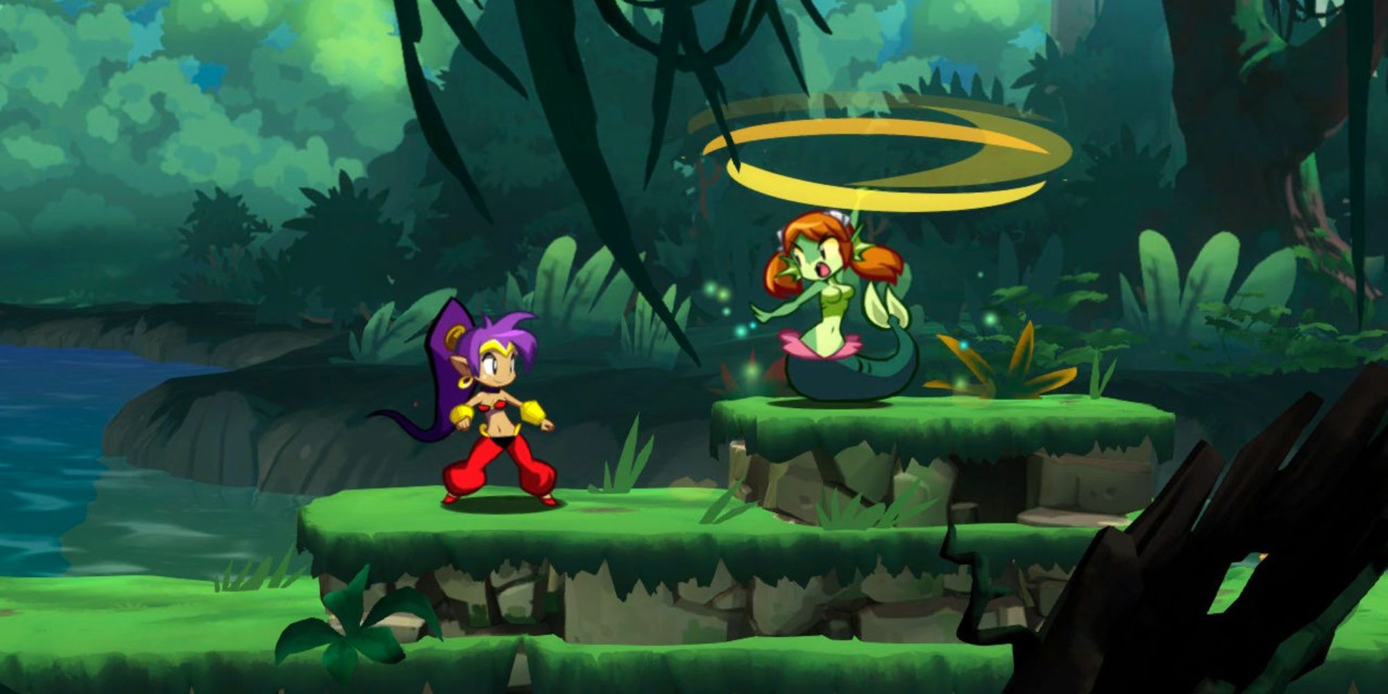 Shantae confronting a mermaid