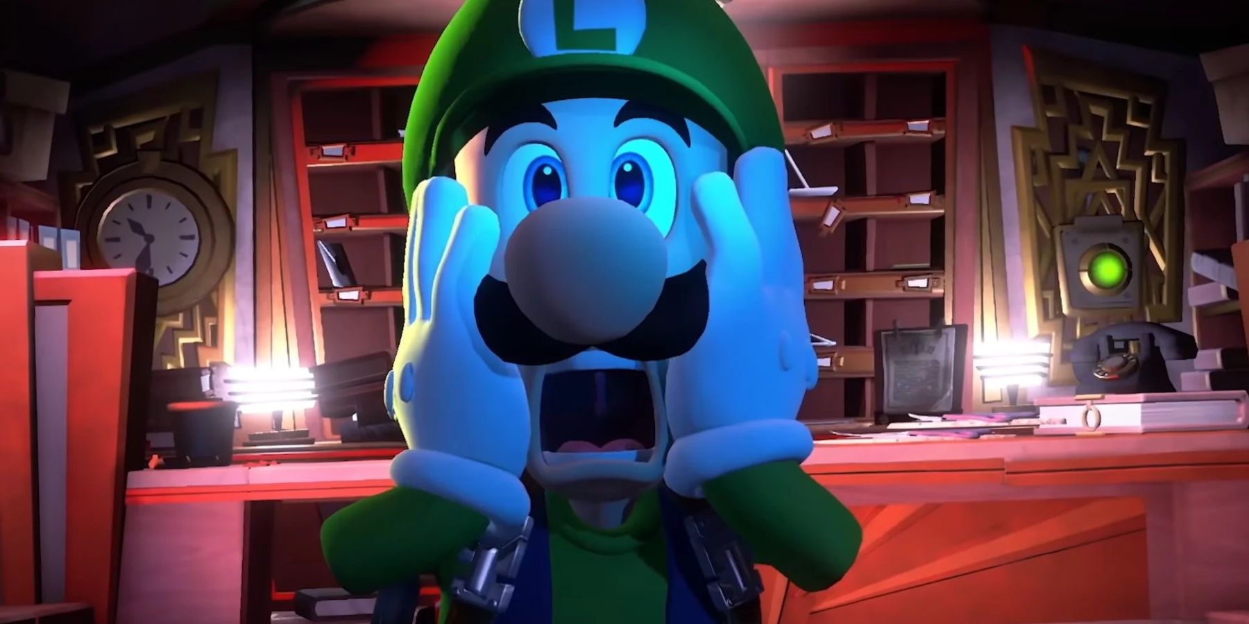 Luigi sorprendido en la mansión de Luigi