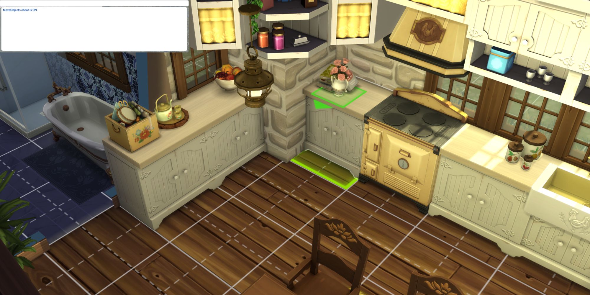 Item placement with moveobjects cheat on in The Sims 4