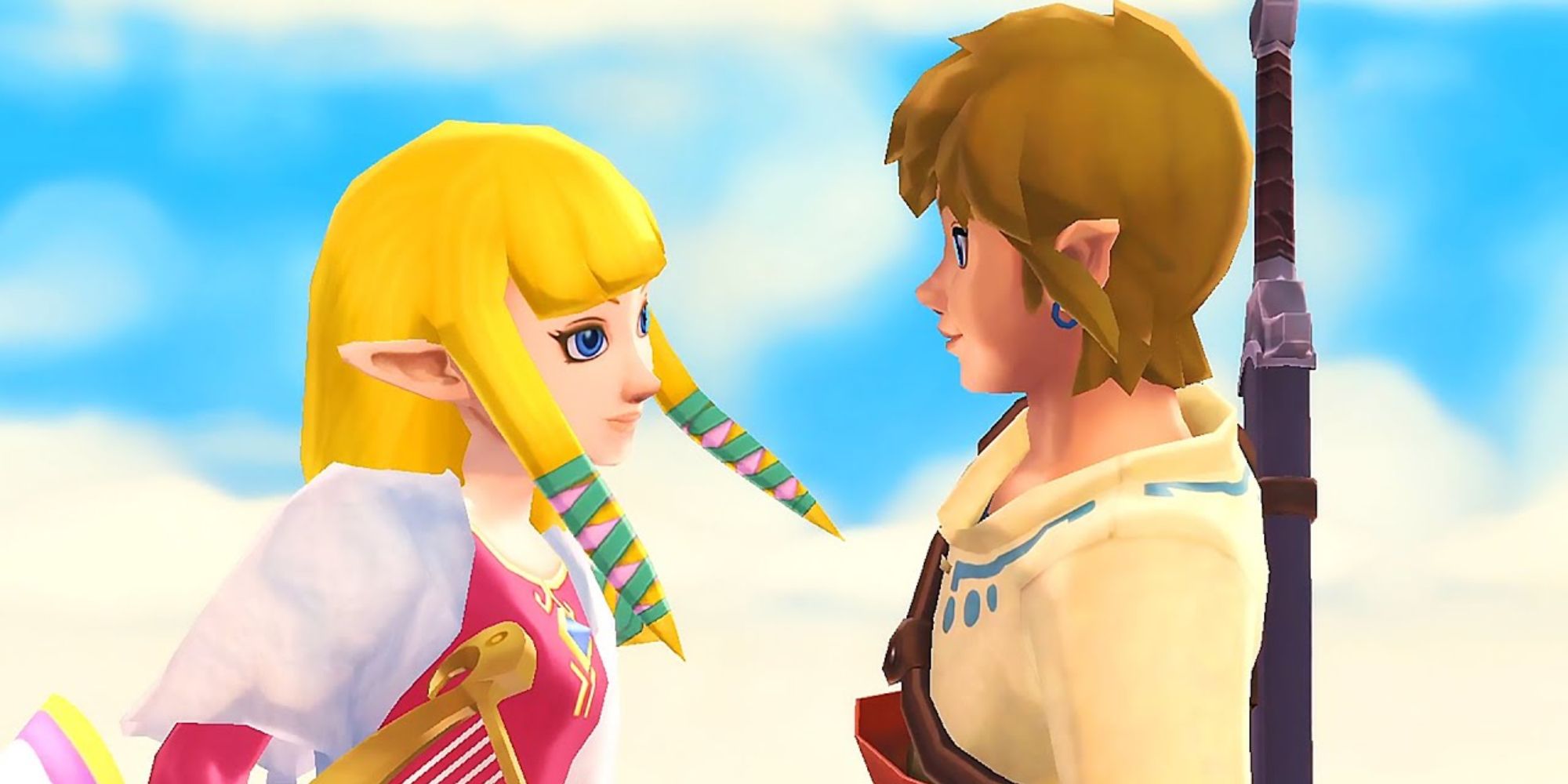 Zelda and Link talking in Skyward Sword