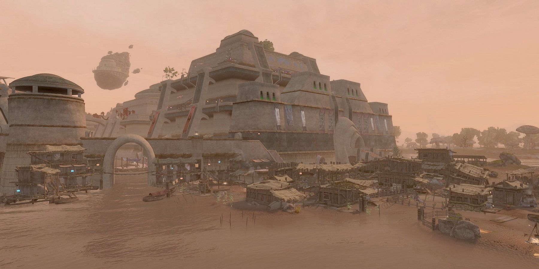 Image from the Morrowind fan remake Skywind showing the city of Vivec.