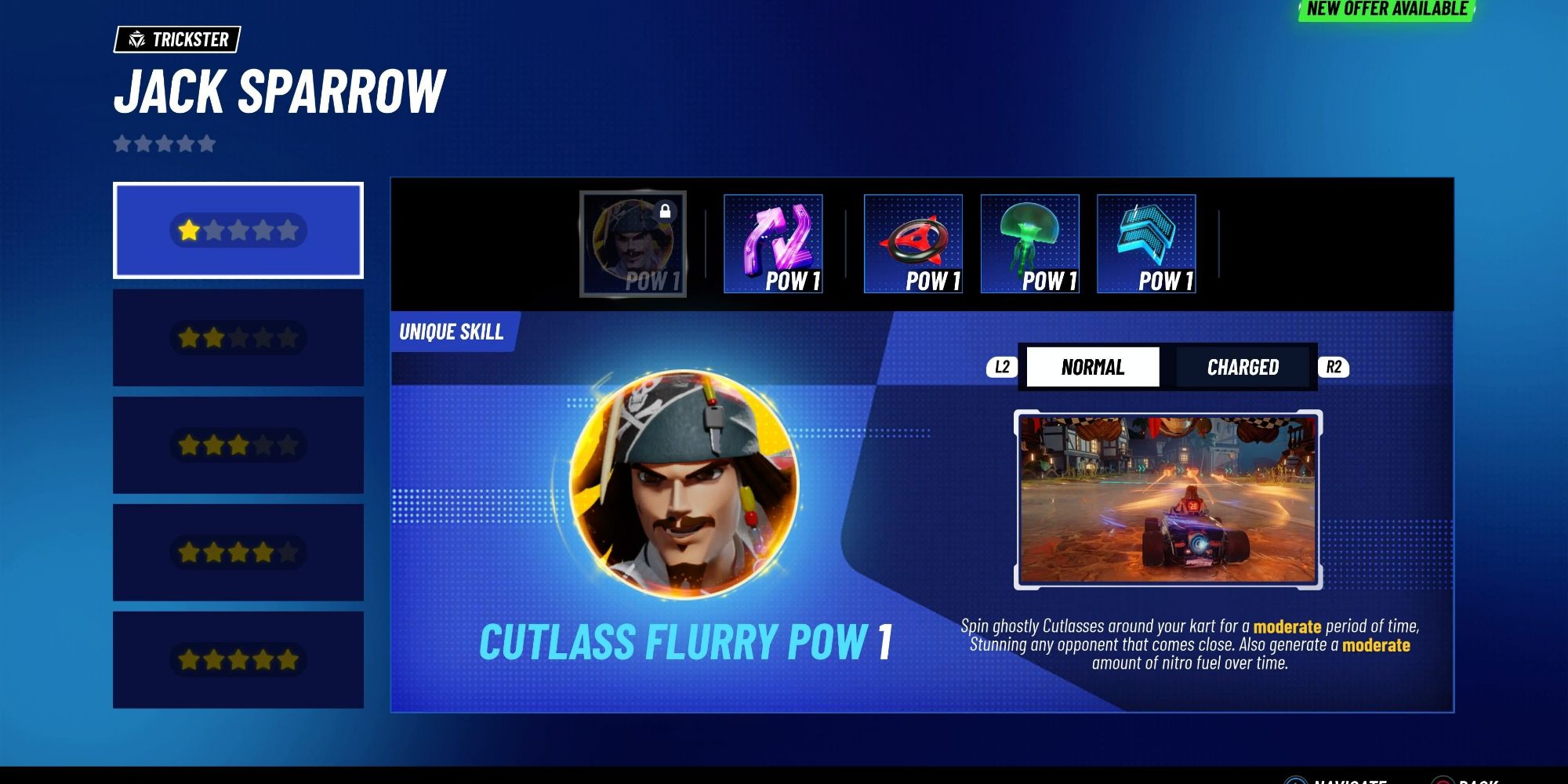 Jack Sparrow's unique skill in Disney Speedstorm, known as Cutlass Flurry