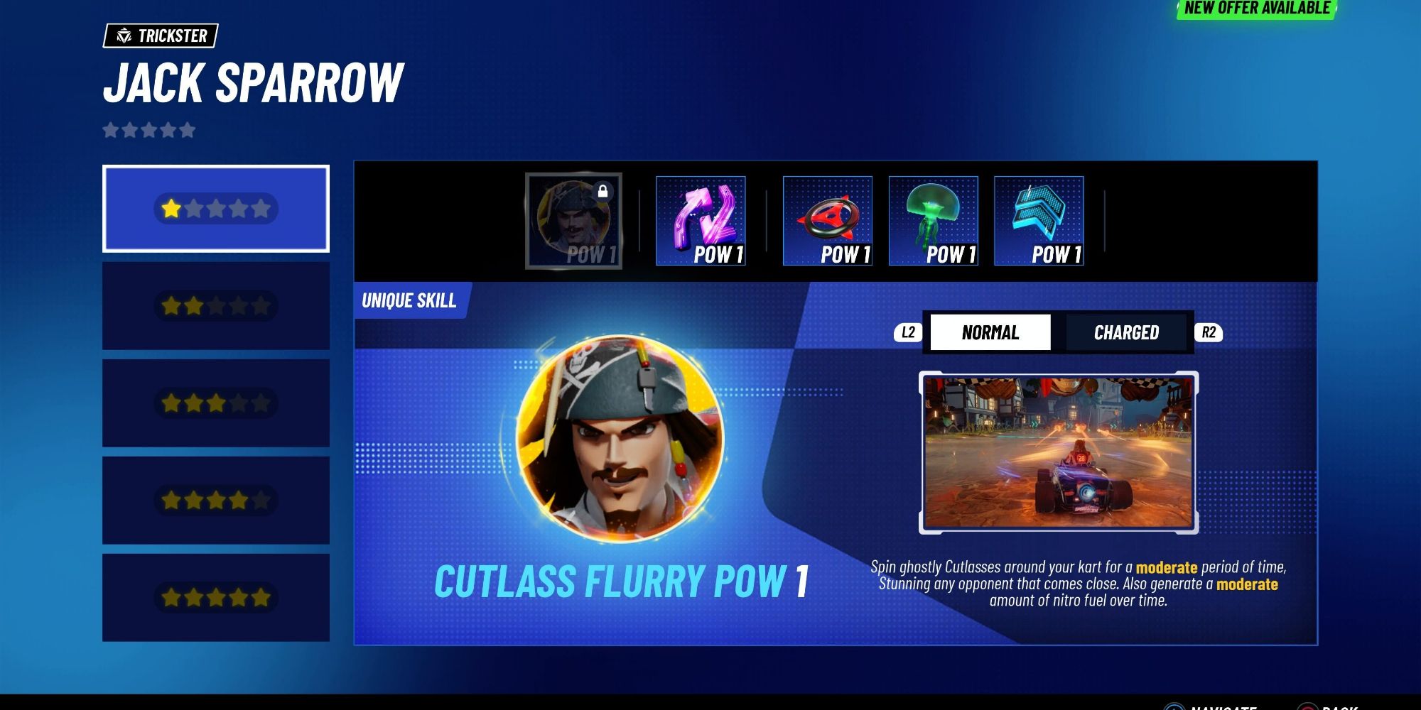 Jack Sparrow's unique skill in Disney Speedstorm, known as the Cutlass Flurry