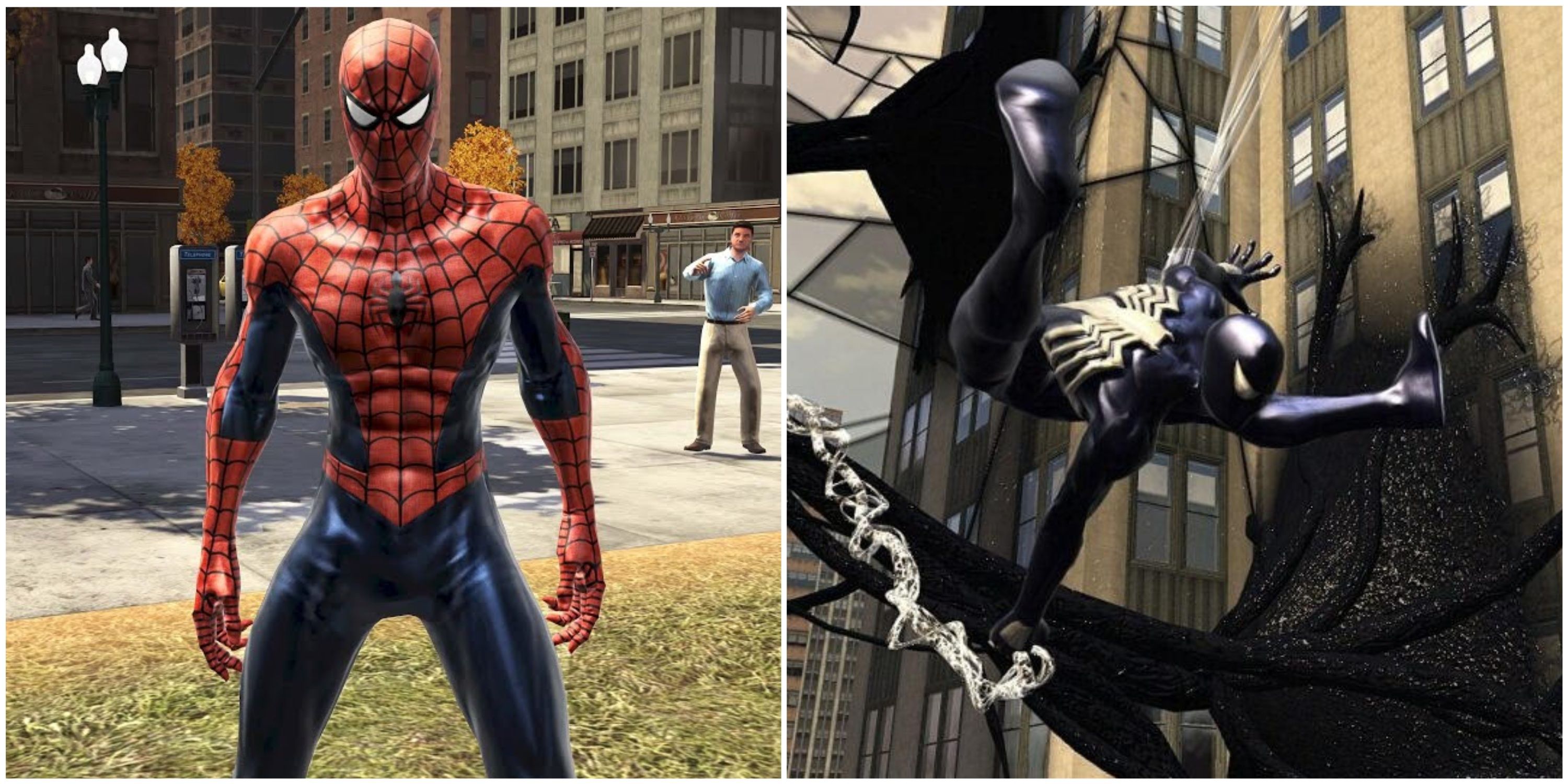 Spider-Man and the black suit in Spider-Man: Web of Shadows