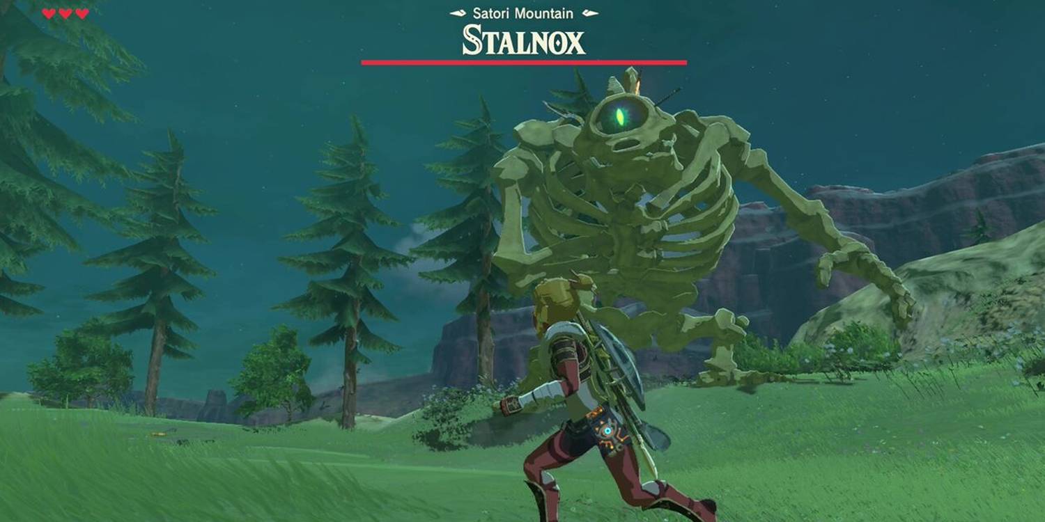 Link fighting a Stalnox in Breath of the Wild