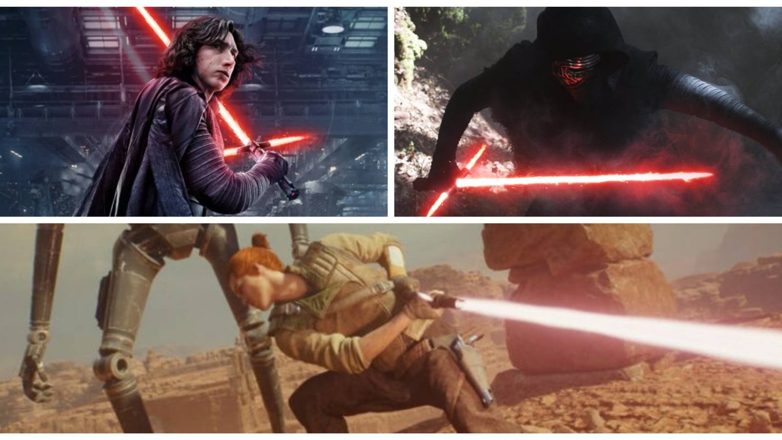kylo ren from star wars, cal kestis red lightsaber in star wars jedi: survivor