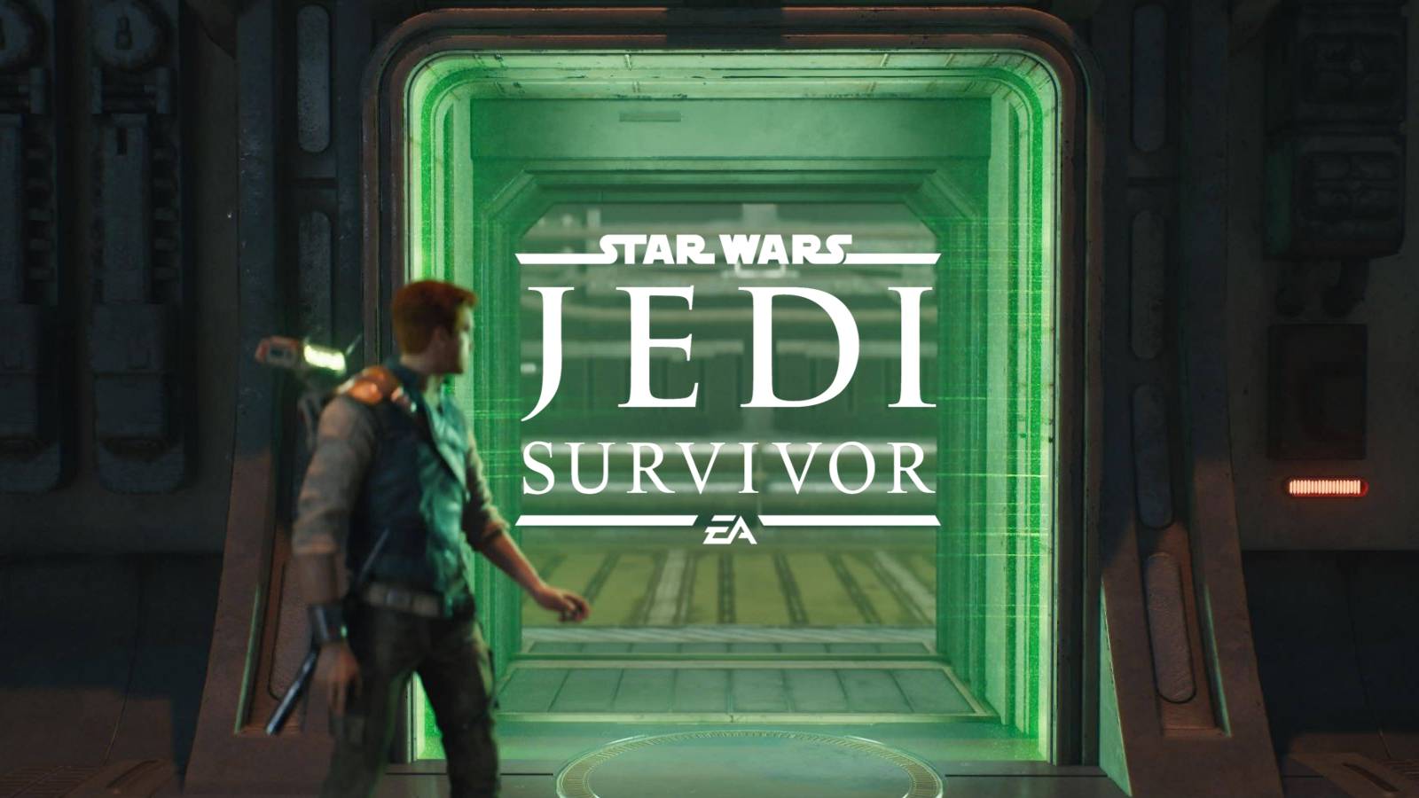 star wars jedi survivor logo green laser wall cal looking over shoulder