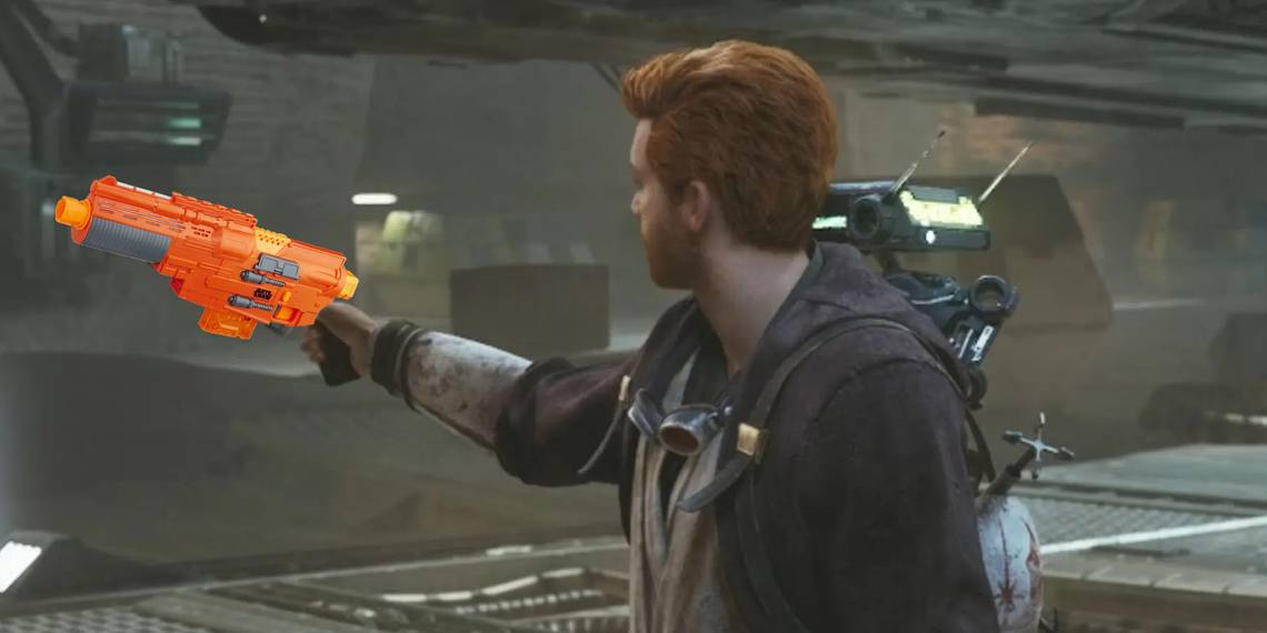 El jugador de Star Wars Jedi: Survivor convierte la pistola de Cal Kestis en un juguete de color amarillo y naranja que parece un arma de NERF.
