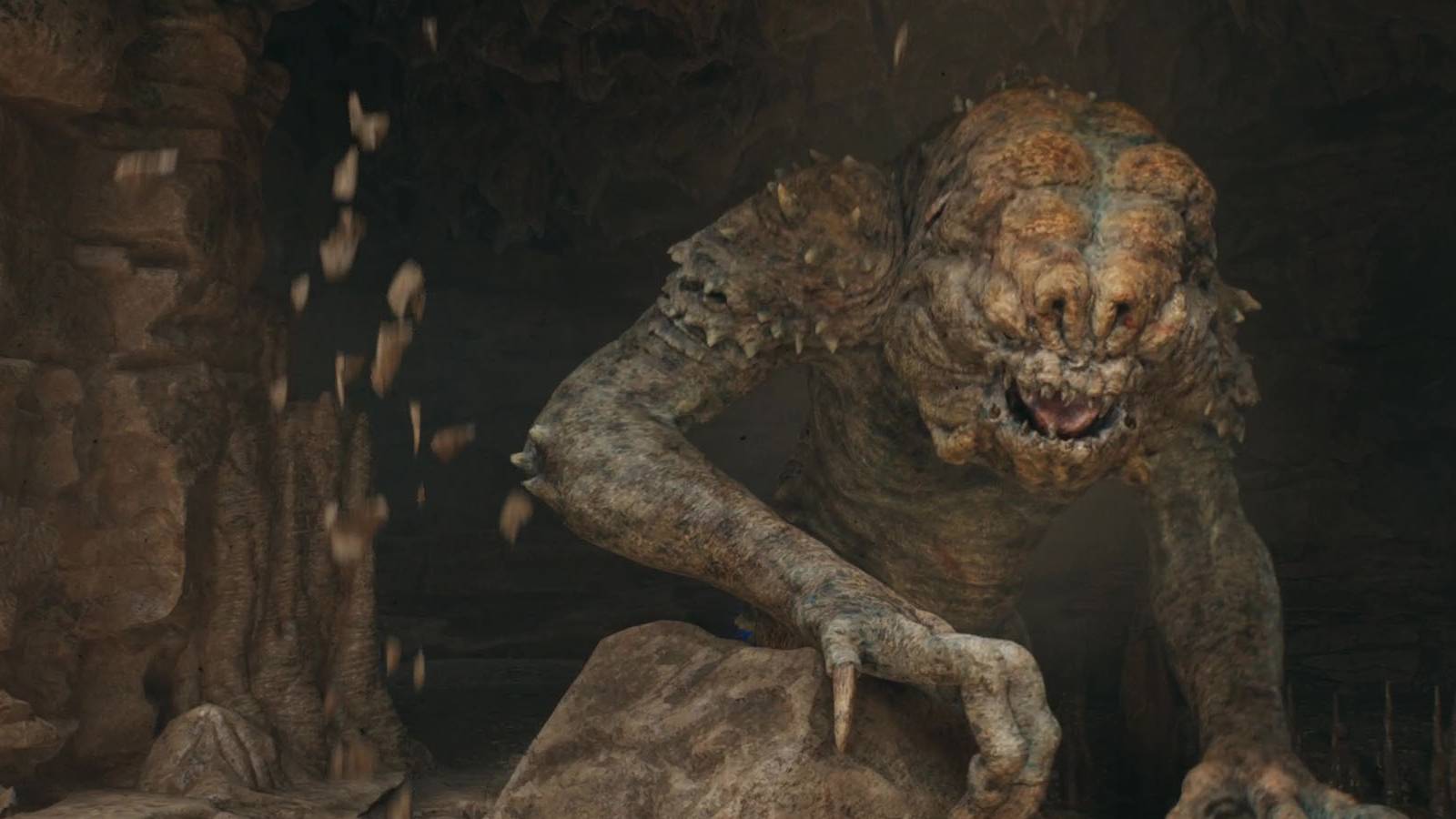 A screenshot of the Rancor waking up in Star Wars Jedi: Survivor.