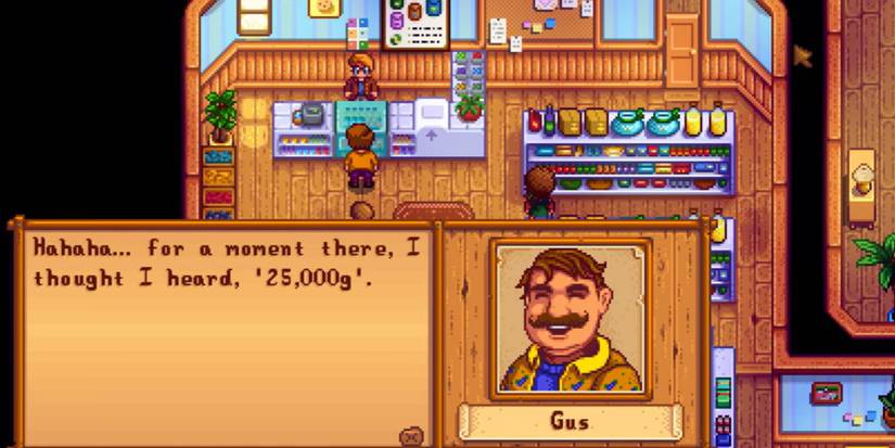 Gus and Pierre speaking in the Pierre's Prime Produce quest from Stardew Valley