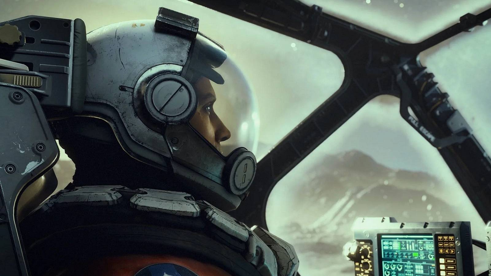 Image from Starfield showing a pilot inside a cockpit.