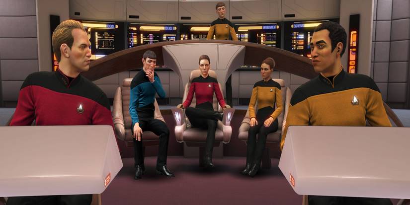 A star trek bridge crew on the bridge of a star ship