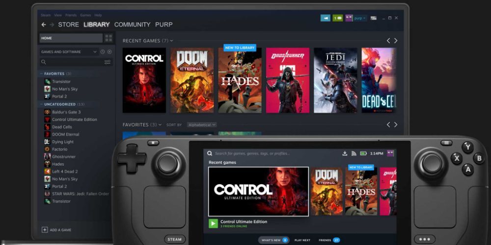 steam deck connected to a laptop through steam link