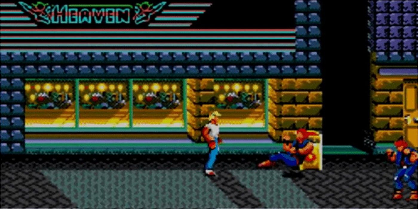 Streets of Rage 2 Master System fighter roaming streets near recreation building