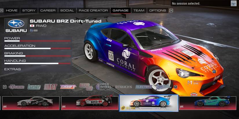 The Subaru BRZ Drift-Tuned from the Drift cars class in Grid Legends