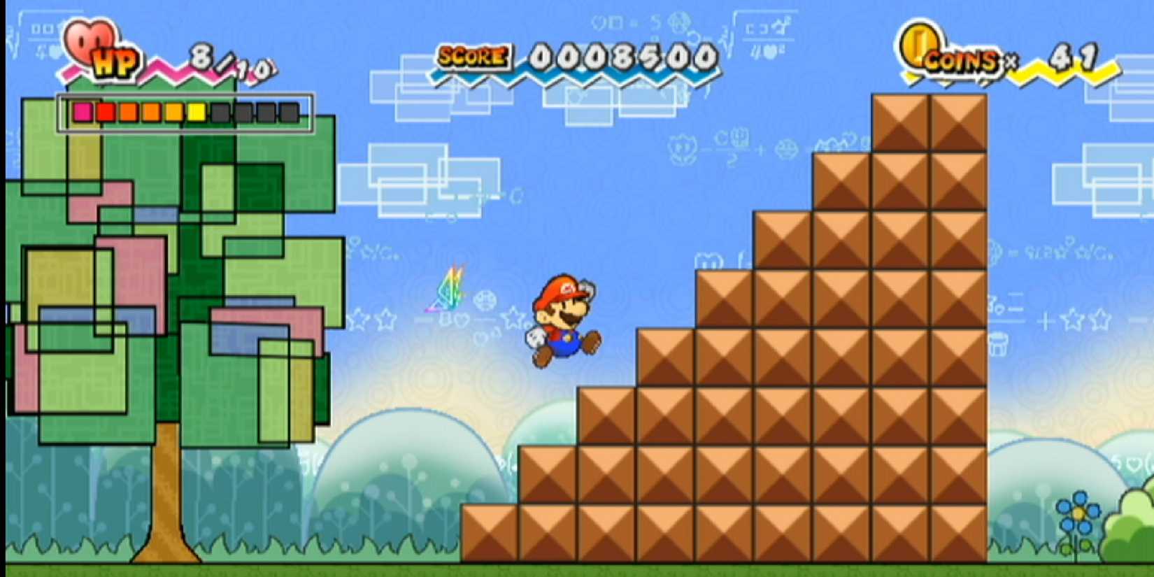 Screenshot of Mario jumping on a platform in Super Paper Mario