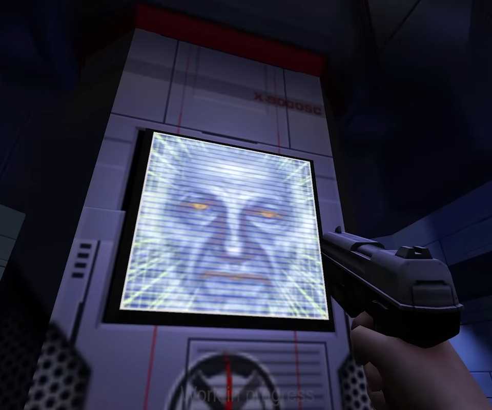 An image of the Enhanced Edition of System Shock 2 showing the player looking up at the screen.
