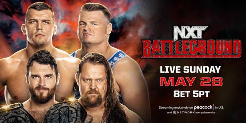 The Creed Brothers and Gallus Battleground graphic for the NXT Tag Team Championship