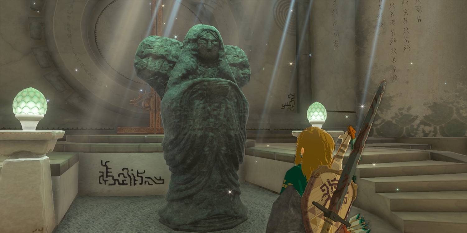 Talking to the upgrade statue in The Legend of Zelda Tears of the Kingdom