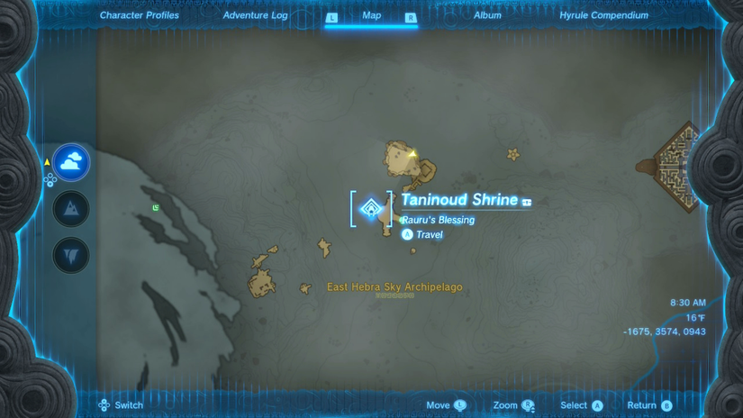 zelda tears of the kingdom taninoud shrine location