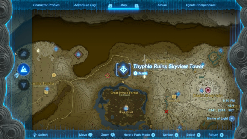 zelda tears of the kingdom mayam shrine thyphlo ruins skyview tower
