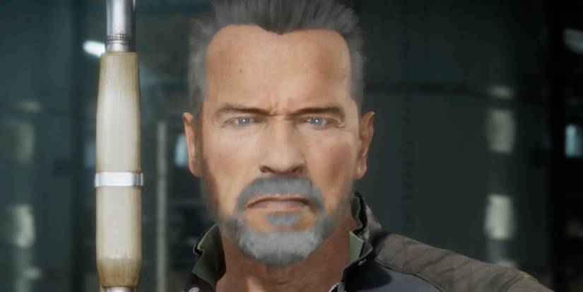 Terminator T-800 faces enemies with a gun