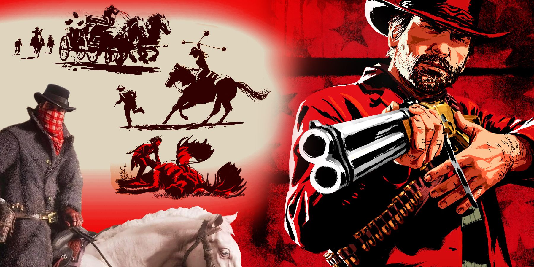 Red Dead Redemption 2, a poster of arthur morgan aiming a shotgun